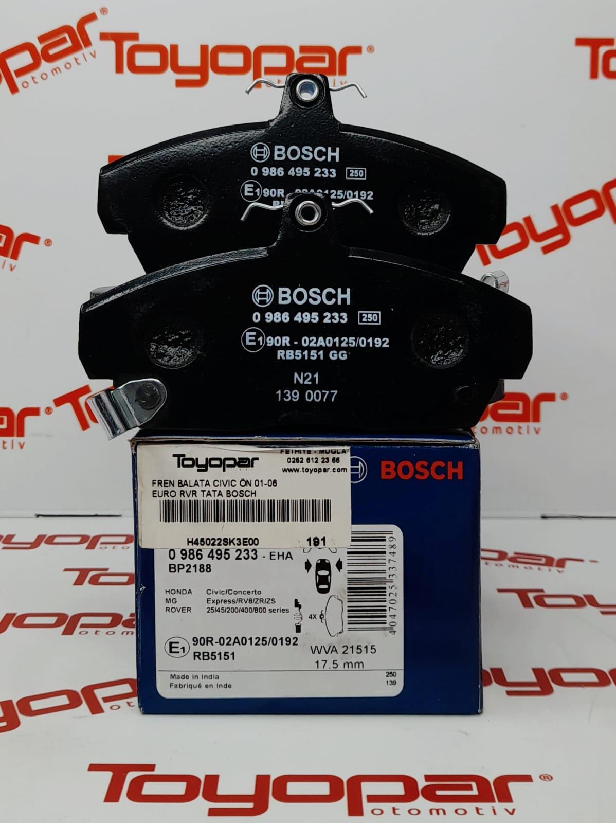 Honda Civic VTec 2001-2006 Ön Fren Balatası / BOSCH 0986495233