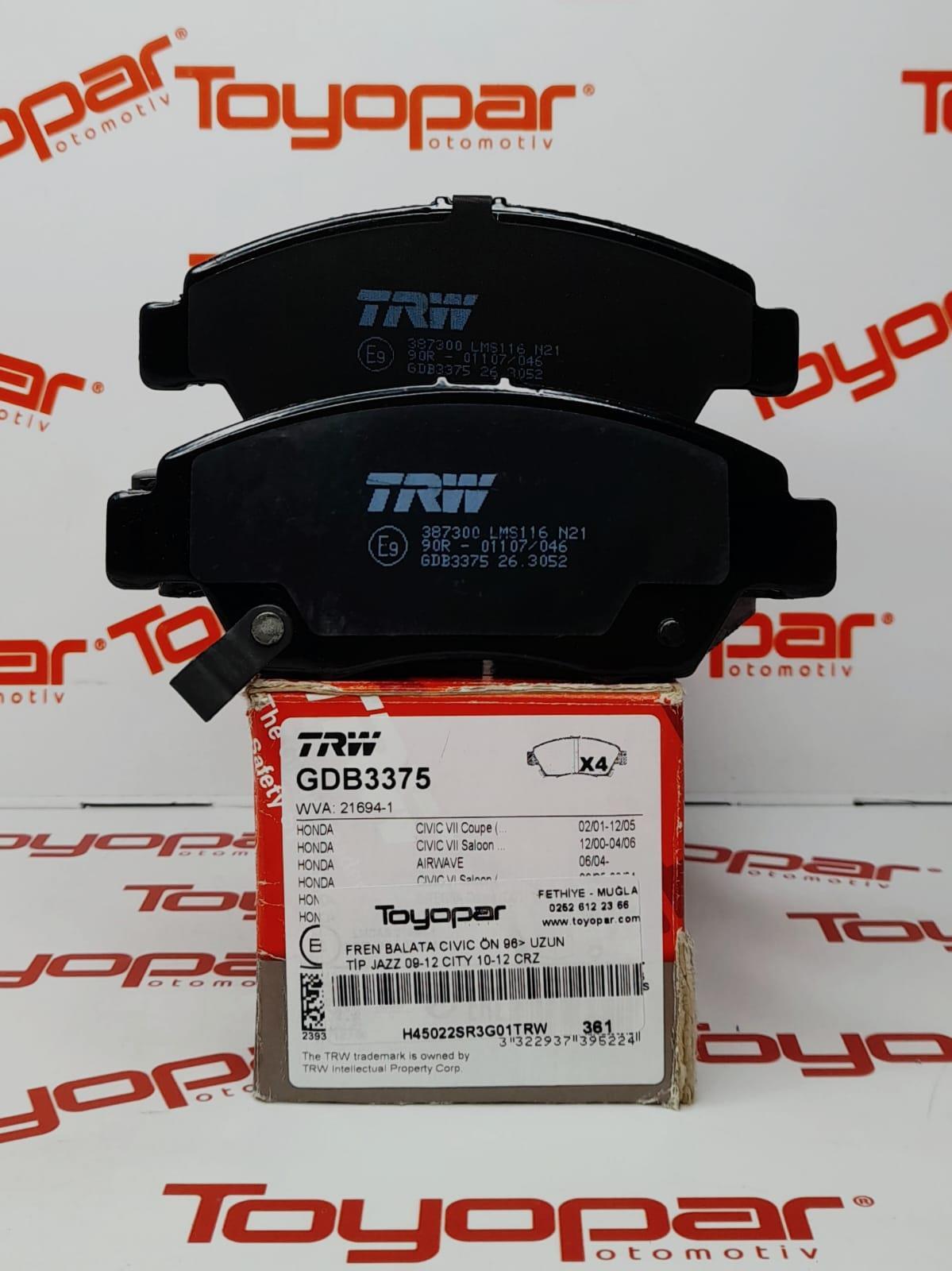 Honda Civic 1,6 1996-2001 Ön Fren Balatası / TRW GDB3375