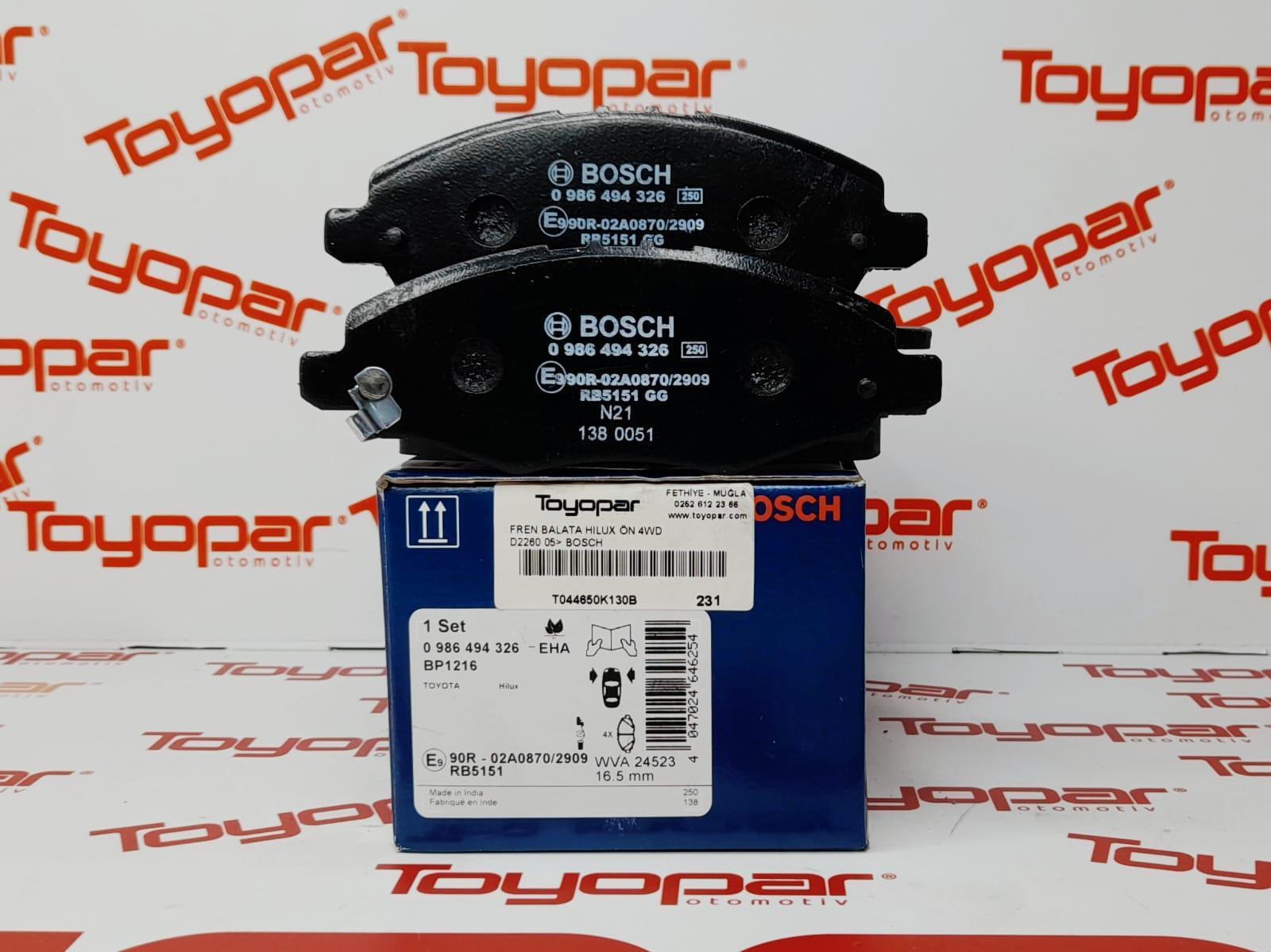 Toyota Hilux 2005-2008 4x2 Ön Fren Balatası BOSCH 0986494326